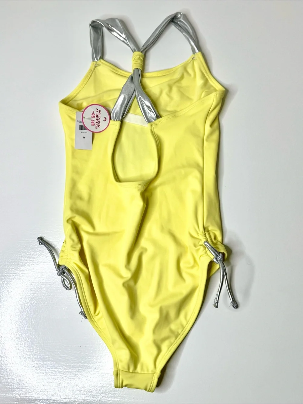 Justice Girls Yellow One-Piece Swimsuit with Silver Shell Accent